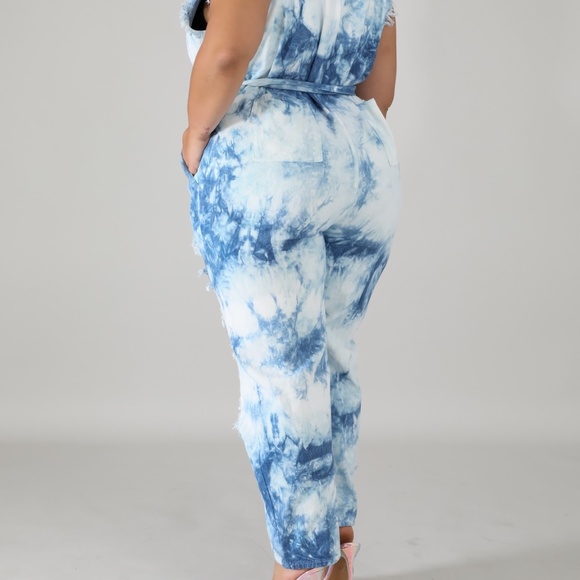 Tie-Dye Distressed Denim Jumpsuit - Picture 2 of 5